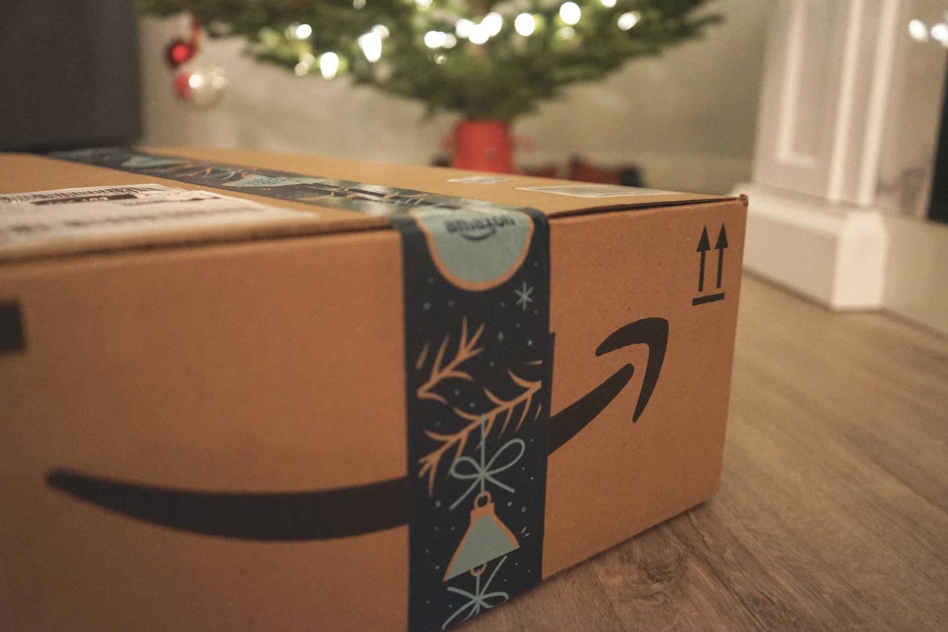 Amazon box under a christmas tree