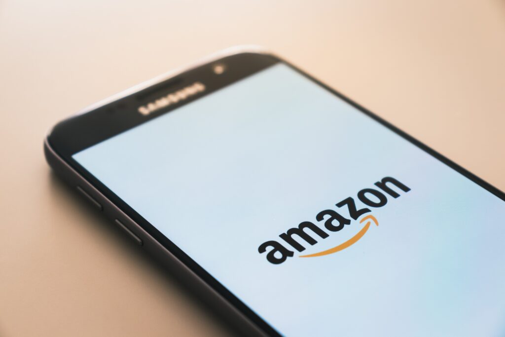 Smartphone displaying the Amazon logo